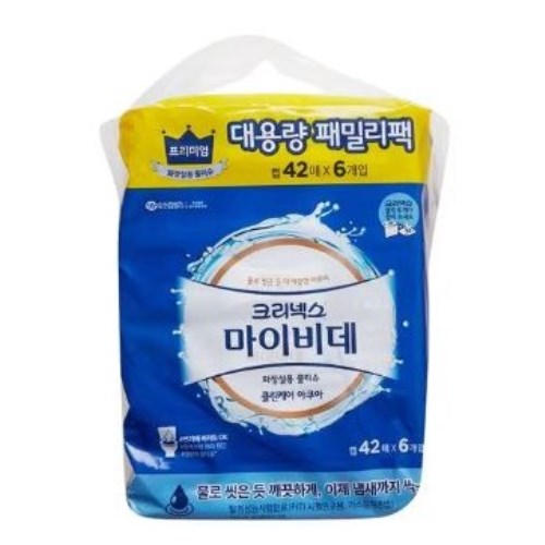 크리넥스 마이비데 클린케어 아쿠아 화장실용 물티슈 캡형 42매
