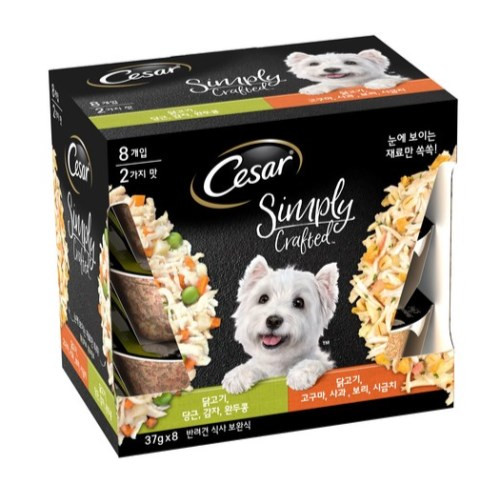 시저 심플리 크래프티드 닭고기, 당근, 감자, 완두콩 + 닭고기, 고구마, 사과, 보리, 시금치 버라이어티팩 37g 8팩