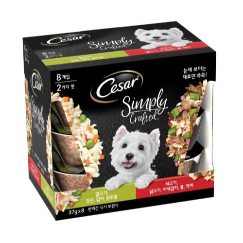 시저 심플리 크래프티드 닭고기, 당근, 감자, 완두콩 + 쇠고기, 닭고기, 자색감자, 콩, 적미 버라이어티팩 37g 8팩