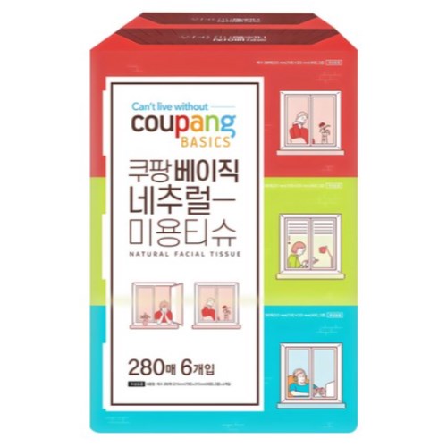 쿠팡베이직 네추럴 미용티슈 280매 (6입)
