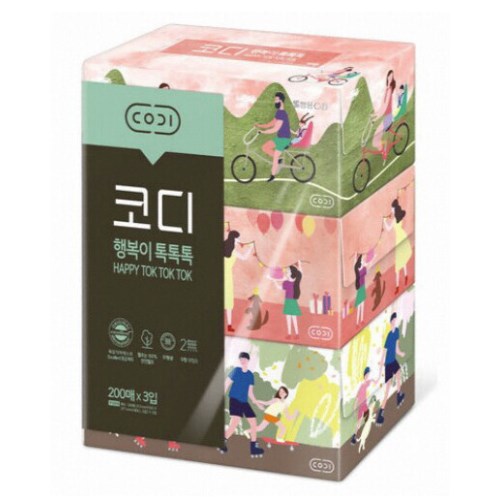코디 행복이 톡톡톡 미용티슈 200매 (3입)