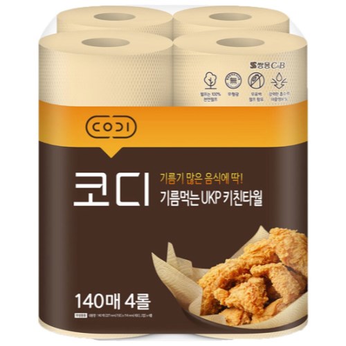 코디 기름먹는 UKP 키친타월 140매 (4입)