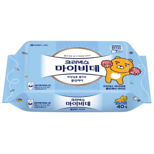 크리넥스 X 카카오프렌즈 마이비데 클린케어 화장실용 물티슈 리필형 40매