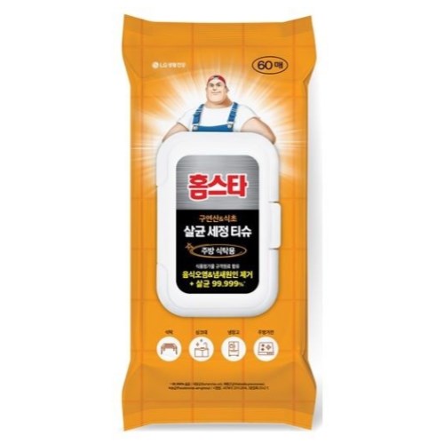 LG생활건강 홈스타 살균 세정티슈 주방식탁용 캡형 60매