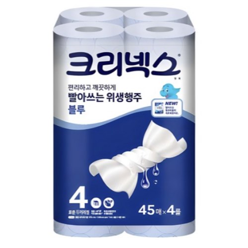 크리넥스 빨아쓰는 위생행주 블루 45매 (4입)