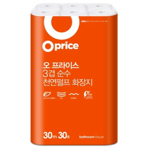 오프라이스 3겹 순수 천연펄프 화장지 30m (30롤)