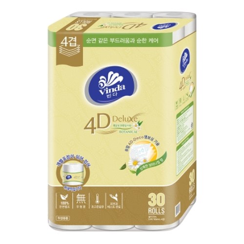 빈다코리아 4D Deluxe 엠보싱 화장실 티슈 보타니컬 23m (30롤)