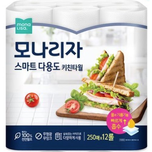 모나리자 스마트 다용도 키친타월 250매 (12입)