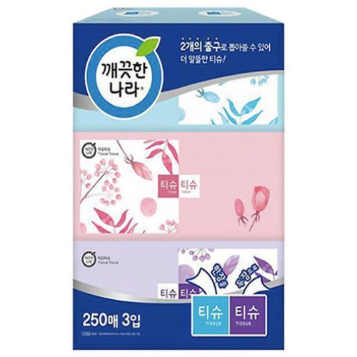  깨끗한나라 티슈티슈 250매 (3입) [8팩(24입)]