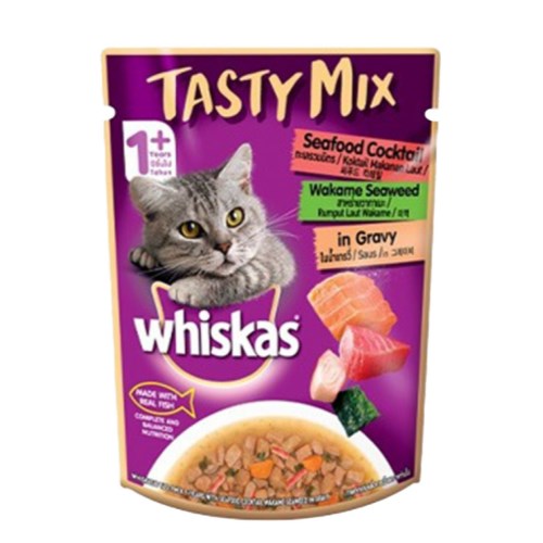 위스카스 테이스티믹스 씨푸드칵테일과 미역 in 그레이비 파우치 70g
