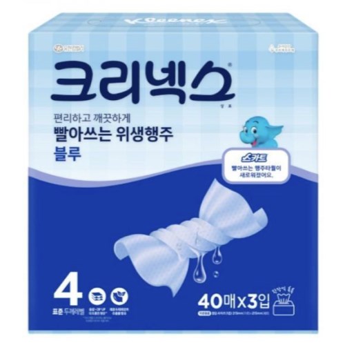 크리넥스 빨아쓰는 위생행주 블루 40매 (3입)