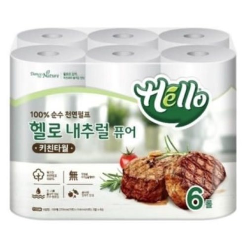 헬로 내추럴 퓨어 키친타월 100매 (6입)