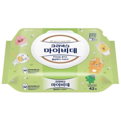 크리넥스 X 카카오프렌즈 마이비데 클린케어 아쿠아 화장실용 물티슈 캡형 42매
