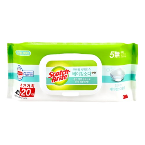 3M 스카치브라이트 주방용 세정티슈 베이킹소다 플러스 캡형 60매