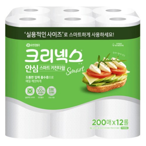 크리넥스 안심 스마트 키친타월 200매 (12입)