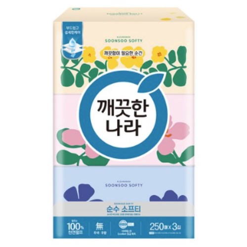  깨끗한나라 순수 소프티 미용티슈 250매 (3입) [3팩(9입)]