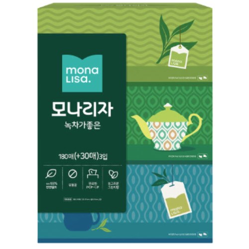 모나리자 녹차가좋은 미용티슈 210매 (3입)