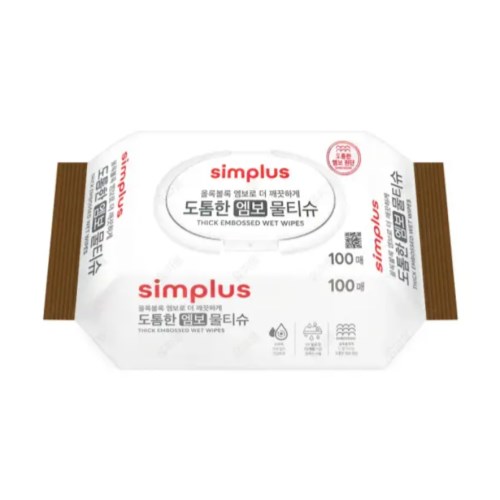 심플러스 도톰한 엠보 물티슈 캡형 100매