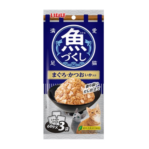 이나바 챠오 생선가득 참치&가다랑어&오징어 파우치 TCR-175 180g (60g x 3p)