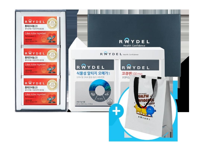 레이델 폴리코사놀20 30정 3박스 + 코큐텐100mg 60캡슐 1박스 초임계 알티지 오메가3 1박스 선물세트