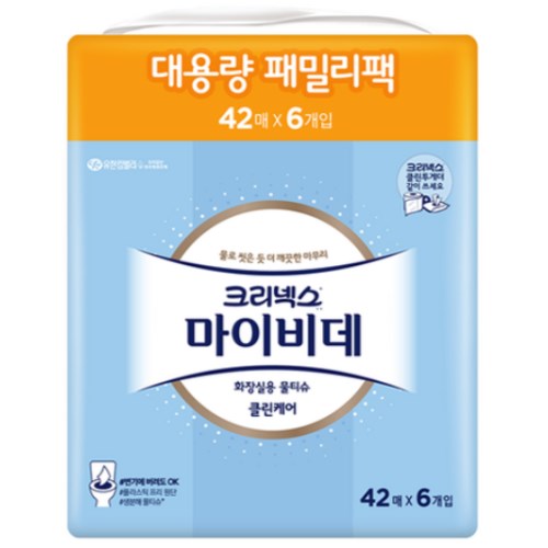 크리넥스 마이비데 클린케어 화장실용 물티슈 리필형 42매