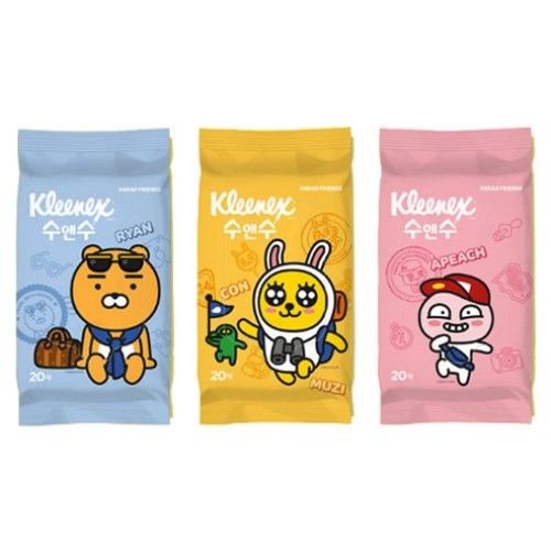 크리넥스 X 카카오프렌즈 수앤수 실키소프트 물티슈 리필형 20매
