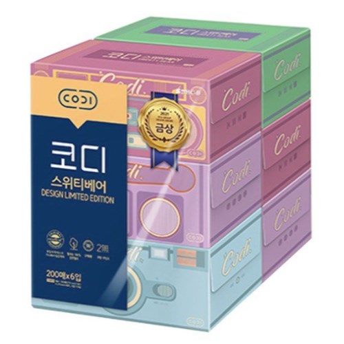  코디 스위티베어 미용티슈 200매 (6입) [2팩(12입)]