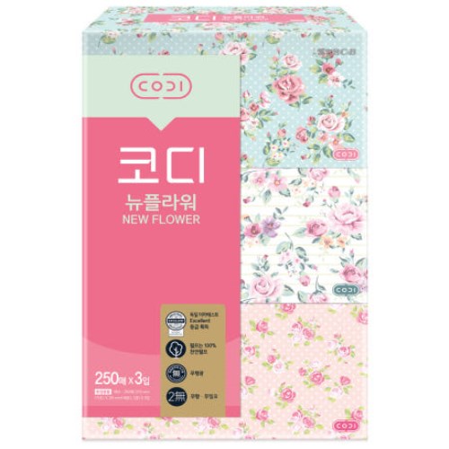  코디 뉴플라워 미용티슈 250매 (3입) [4팩(12입)]