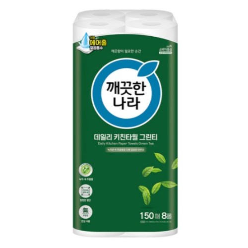  깨끗한나라 데일리 키친타월 그린티 150매 (8입) [1팩(8입)]