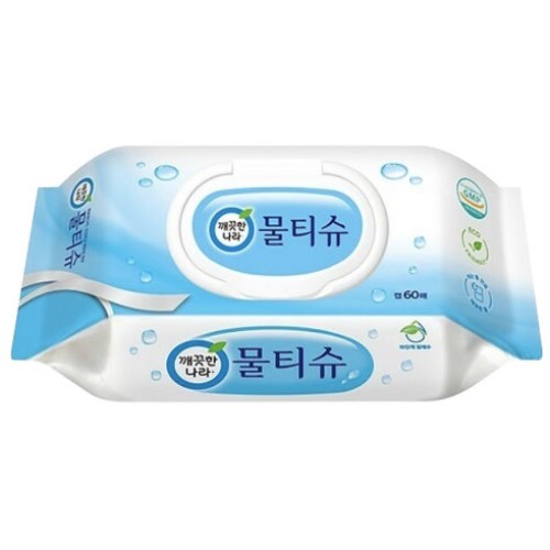  깨끗한나라 페퍼민트 블루 물티슈 캡형 60매 [24팩]