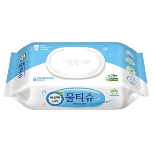 깨끗한나라 페퍼민트 블루 물티슈 캡형 70매 [5팩]