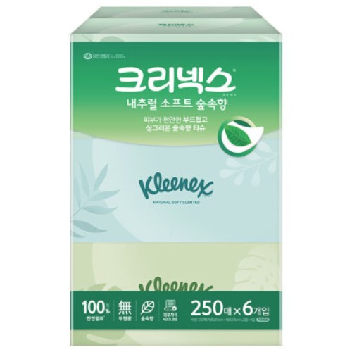 크리넥스 내추럴 소프트 숲속향 미용티슈 250매 (6입)