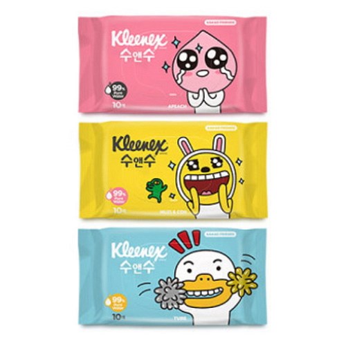 크리넥스 X 카카오프렌즈 수앤수 실키소프트 물티슈 리필형 10매