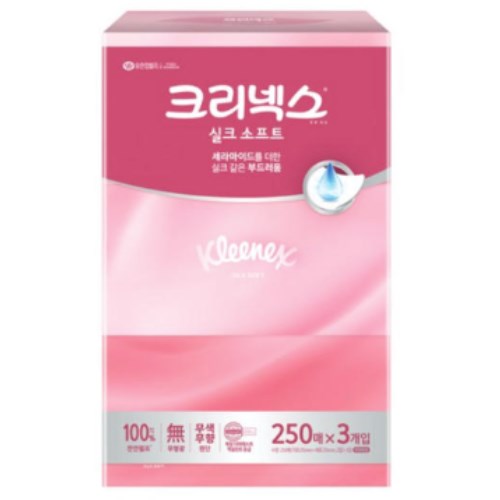  크리넥스 실크소프트 플러스 미용티슈 250매 (3입) [1팩(3입)]