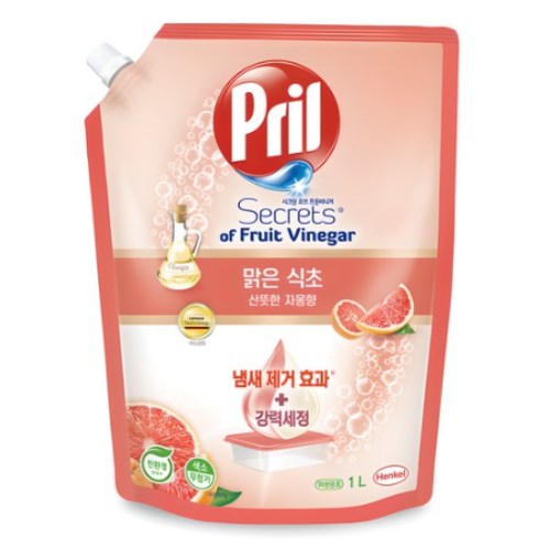 프릴 맑은식초 주방세제 산뜻한 자몽 리필 1L
