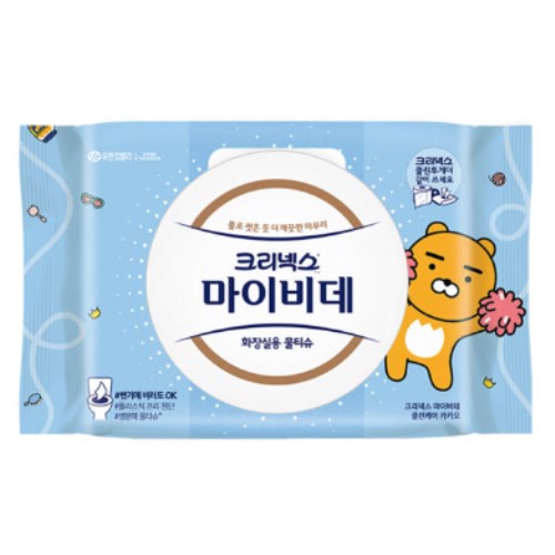 크리넥스 X 카카오프렌즈 마이비데 클린케어 화장실용 물티슈 캡형 40매