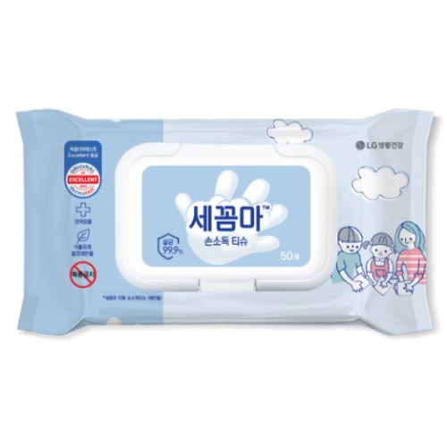 LG생활건강 세균아 꼼짝마 손소독 물티슈 캡형 50매