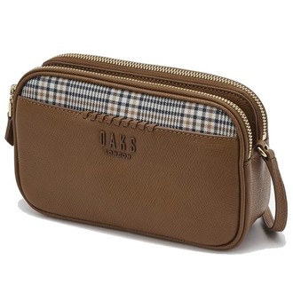 닥스 여성 브라운 체크배색 가죽 크로스백_DCWA1E629W2