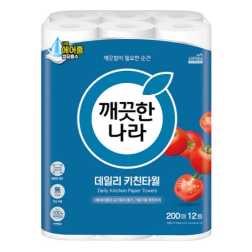 깨끗한나라 데일리 키친타월 200매 (12입)