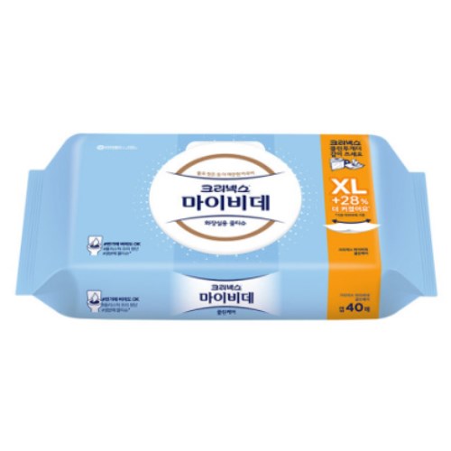 크리넥스 마이비데 클린케어 엑스라지 화장실용 물티슈 캡형 40매