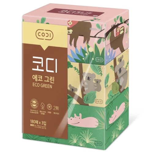  코디 에코 그린 미용티슈 180매 (3입) [2팩(6입)]
