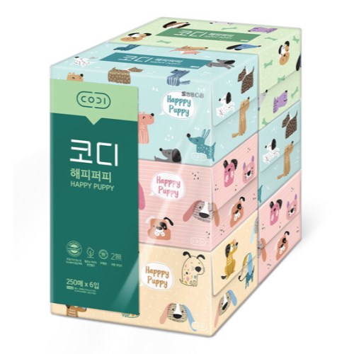 코디 해피퍼피 미용티슈 250매 (6입)