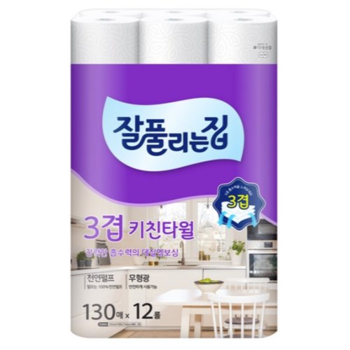 잘풀리는집 3겹 키친타월 130매 (12입)