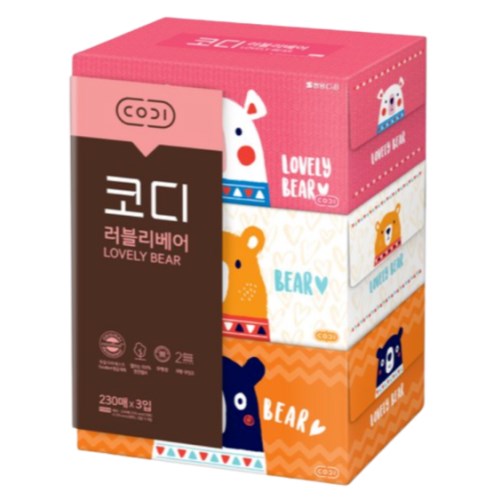 코디 러블리베어 미용티슈 230매 (3입)