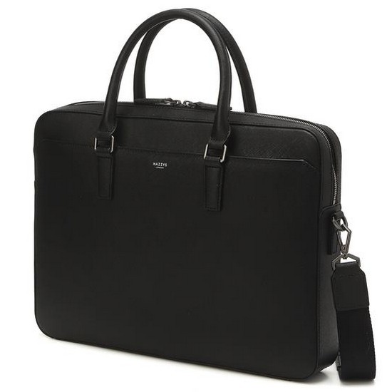 헤지스 남성 블랙 단색 소가죽 서류가방_HJBA2F601BK