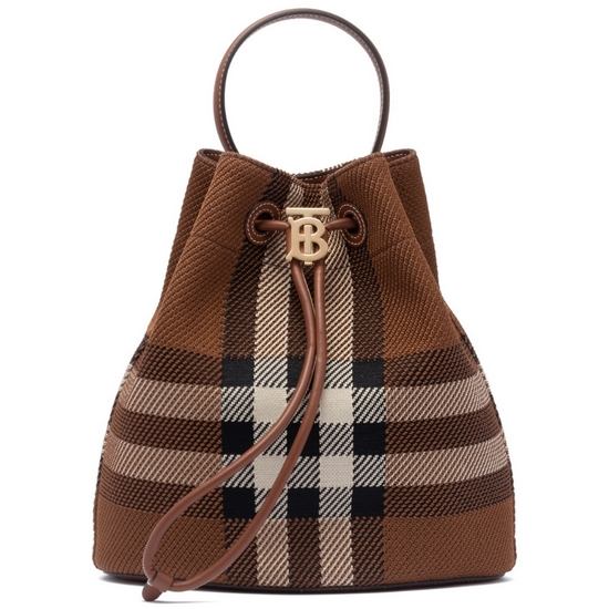 버버리 니트 체크 레더 스몰 TB 버킷백_8056138