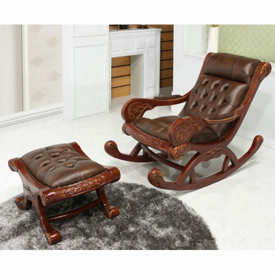 진영가구 럭킹 천연가죽 가죽 흔들의자 1인용