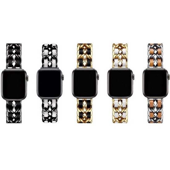 포유  애플워치 레더 체인 메탈 브레이슬릿 스트랩