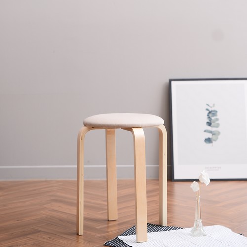 아이코닉하우스  플레인 원목 패브릭 스툴