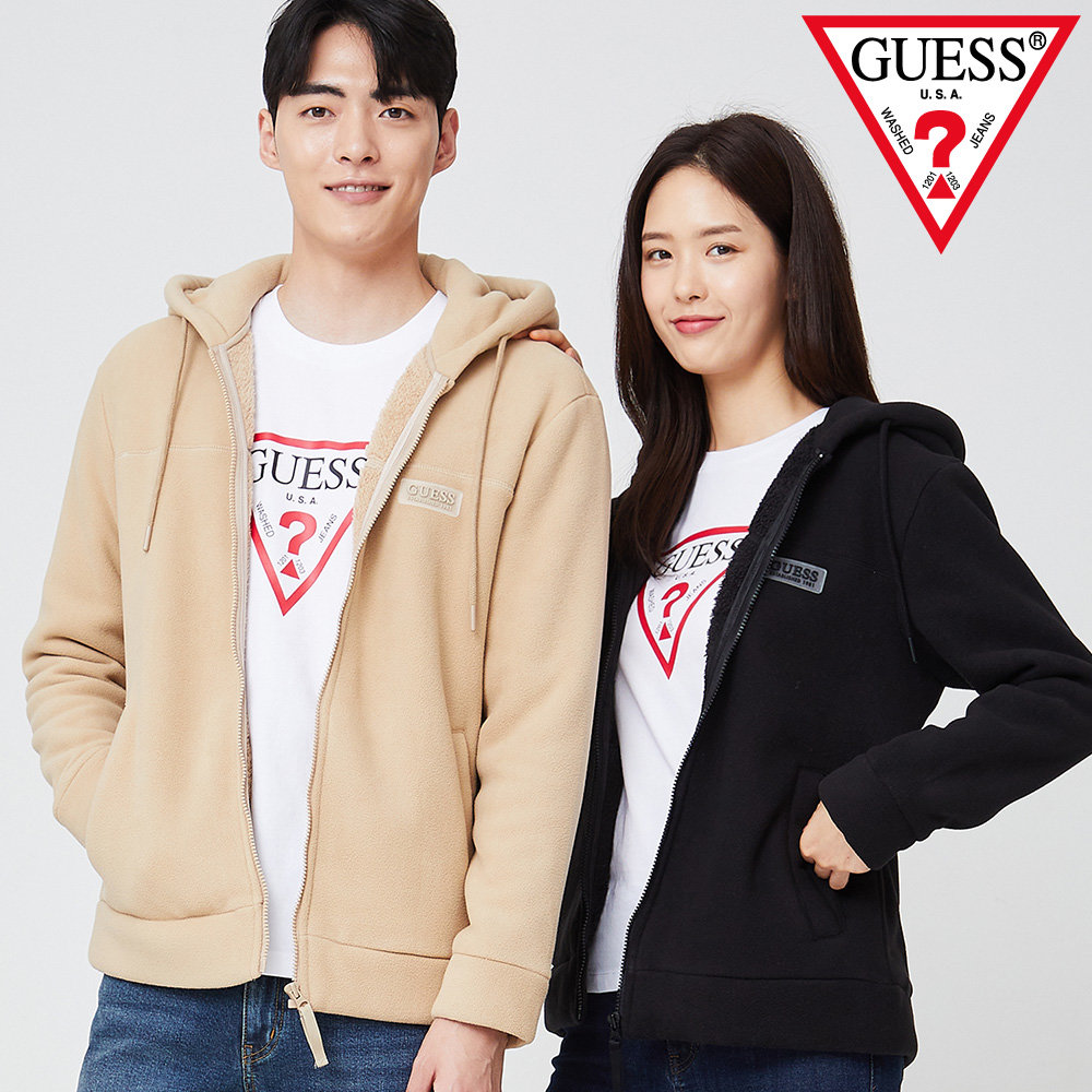 게스 남녀공용 플리스본딩 후드 집업_MM4K9482